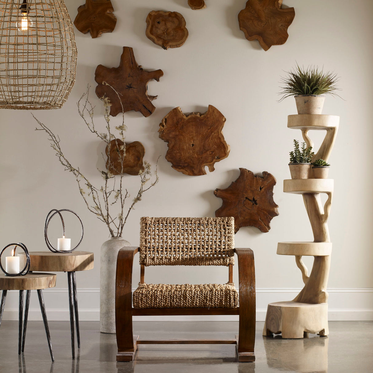 Kalani - Teak Wall Art Set Of 3 - Light Brown