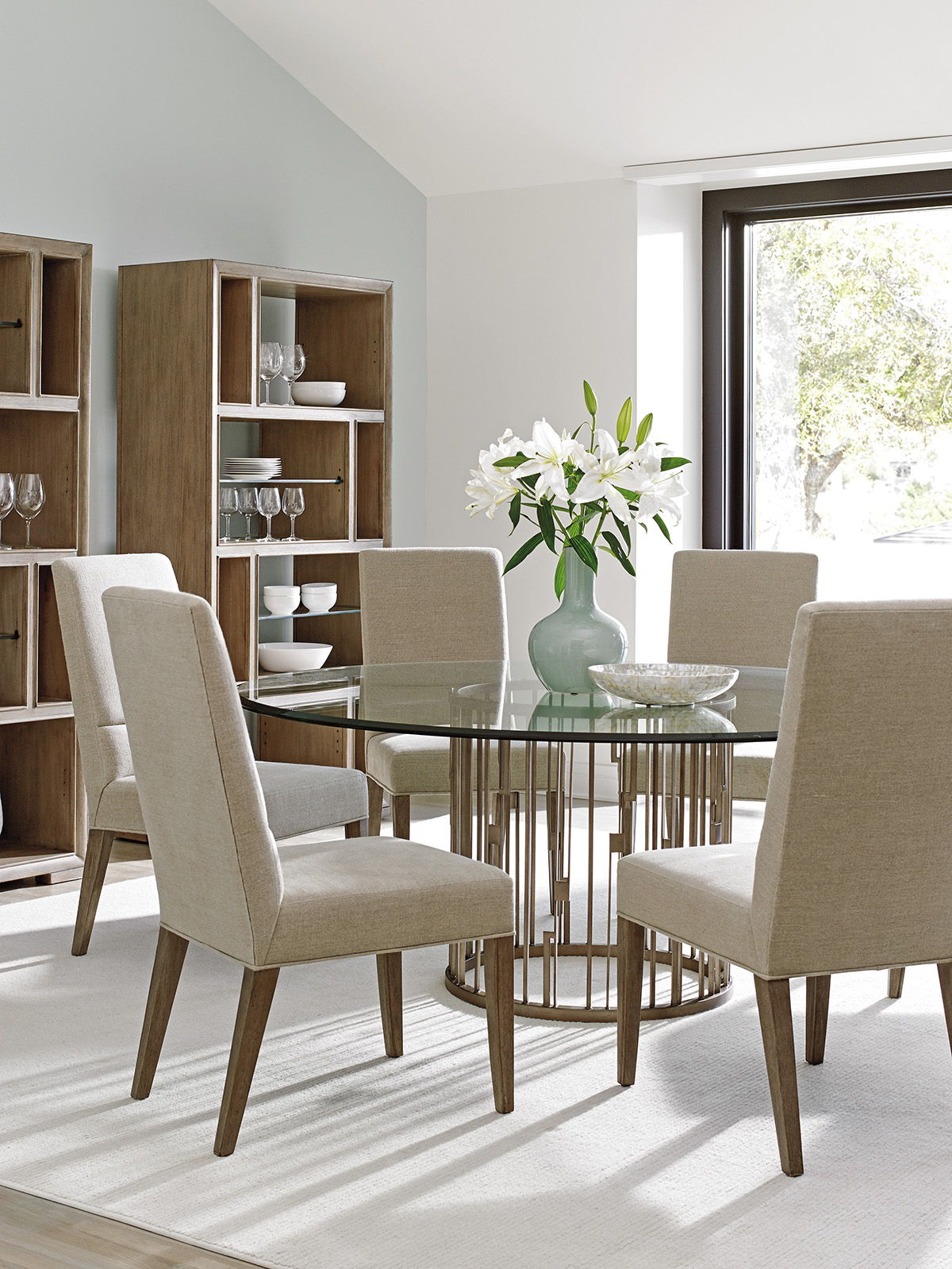 Shadow Play - Rendezvous Round Metal Dining Table With Glass Top