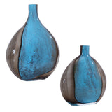 Adrie - Art Glass Vases, Set Of 2 - Black & Blue