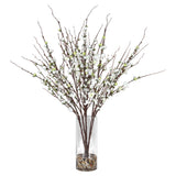 Quince Blossoms Silk Centerpiece - Plant In A Clear Glass Vase - Brown, Dark