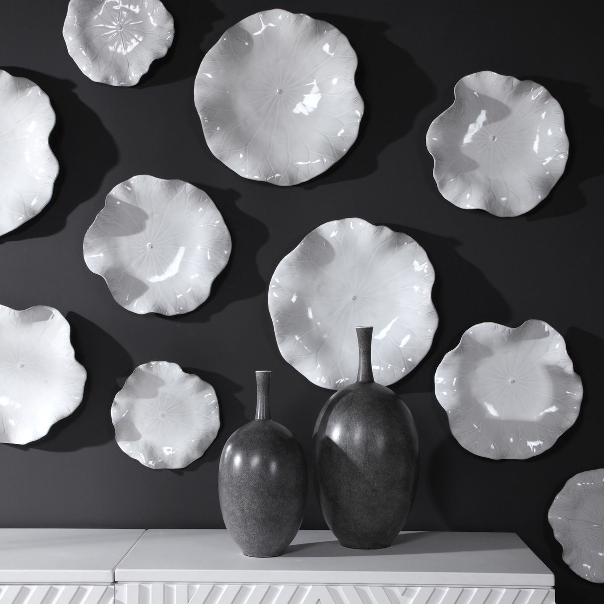 Abella - Ceramic Wall Decor, Set Of 3 - White