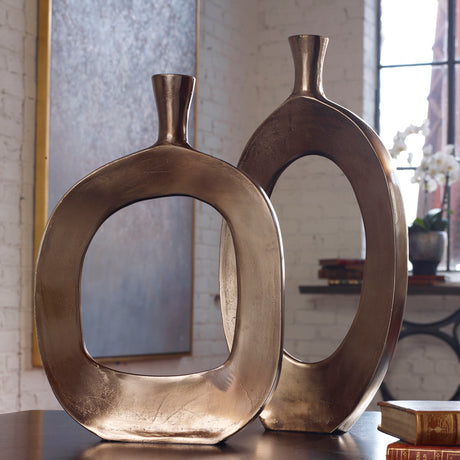 Kyler - Textured Vases Set Of 2 - Bronze