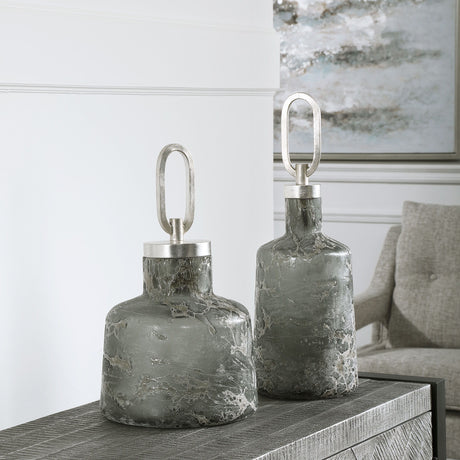 Storm - Art Glass Bottles, Set Of 2 - Gray, Dark