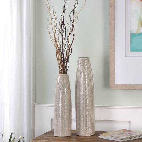 Sara - Textured Ceramic Vases, Set Of 2 - Gray