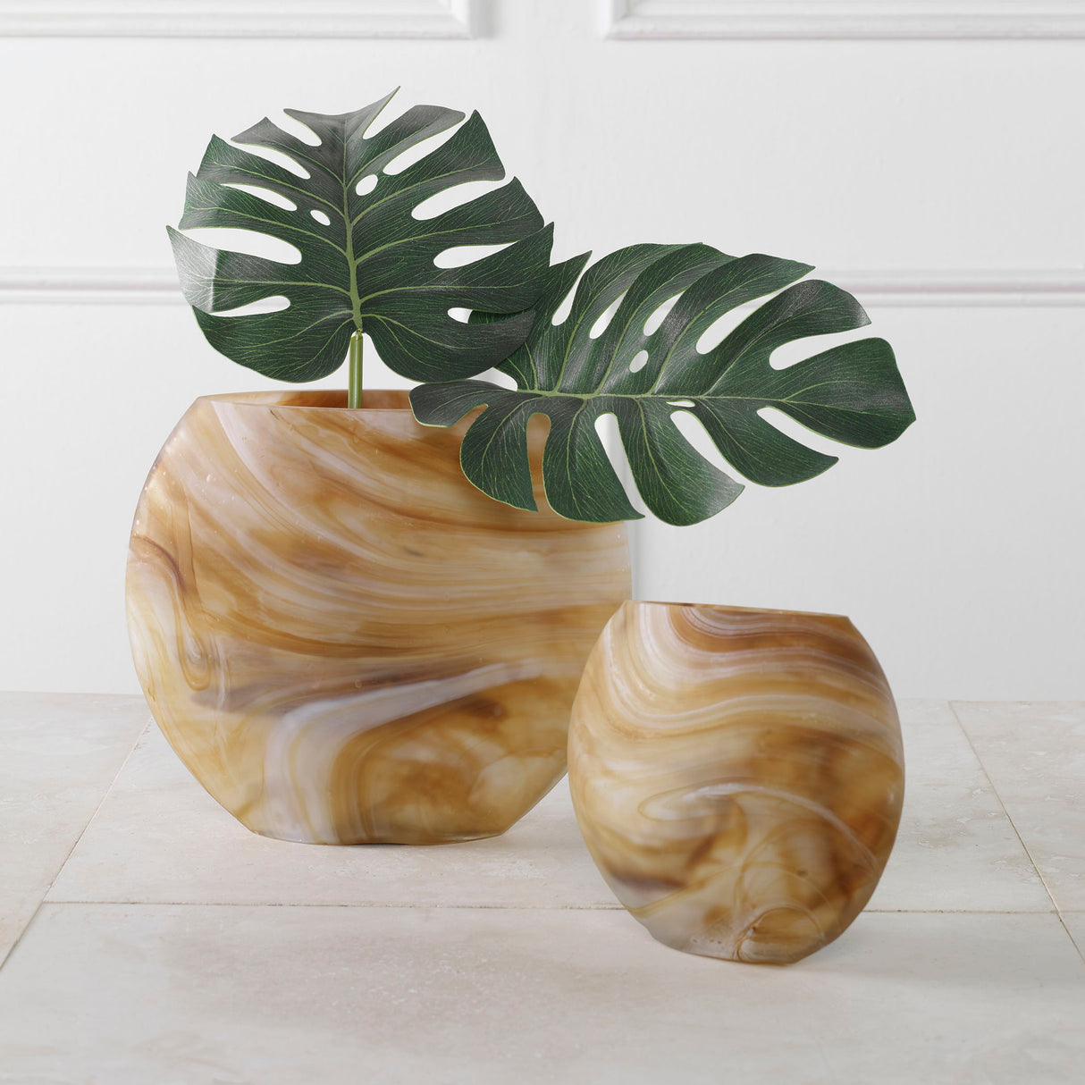 Fusion - Swirled Caramel & Ivory Vases (Set of 2)