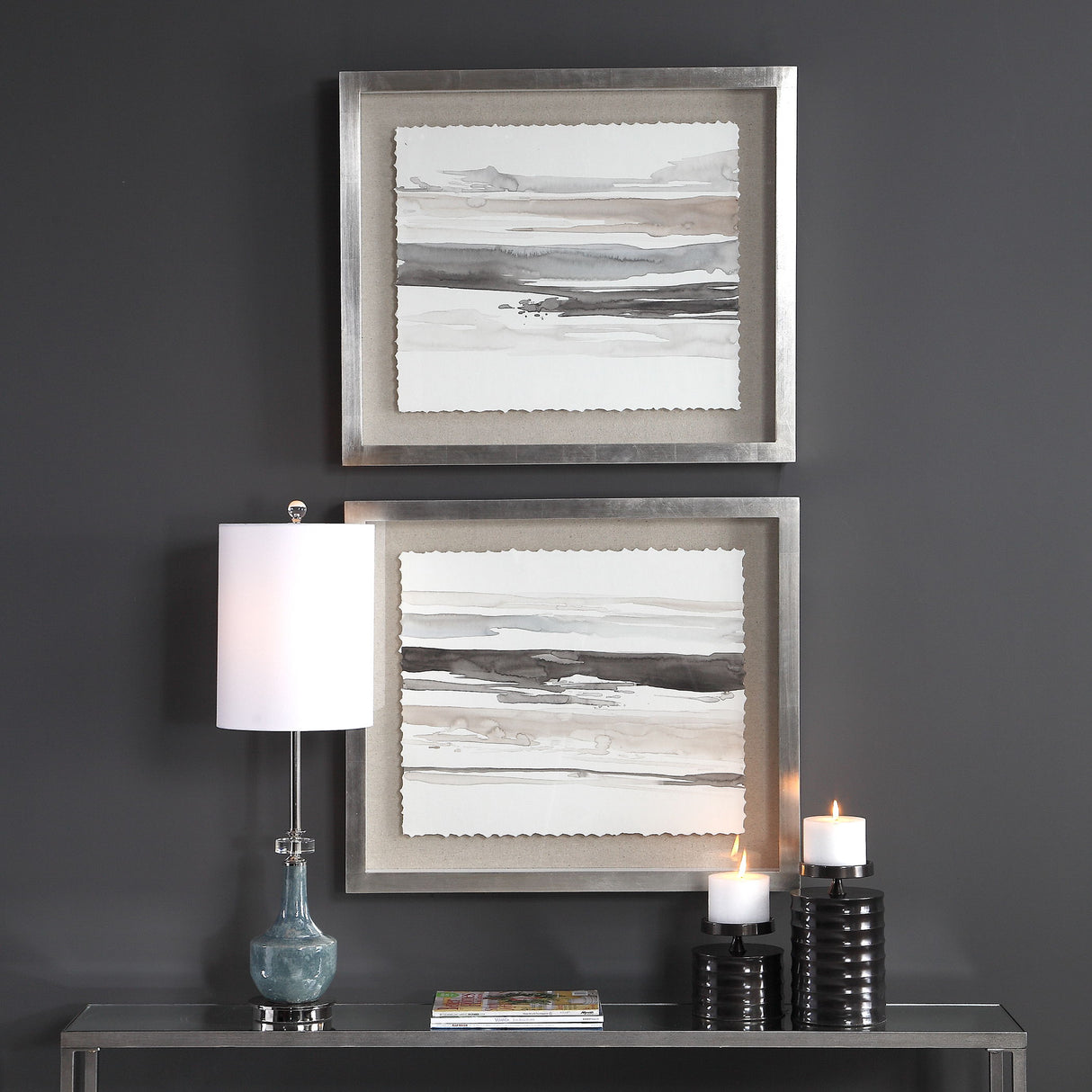 Neutral - Landscape Framed Prints, Set Of 2 - Pearl Silver