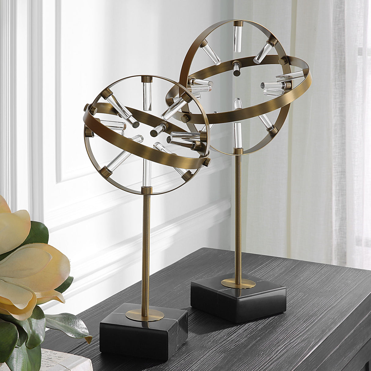 Realm - Spherical Brass Sculptures (Set of 2) - Yellow