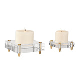 Claire - Crystal Block Candleholders, Set Of 2 - Beige