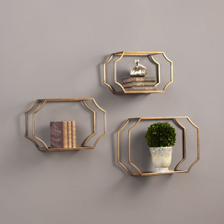 Lindee - Wall Shelves, Set Of 3 - Gold