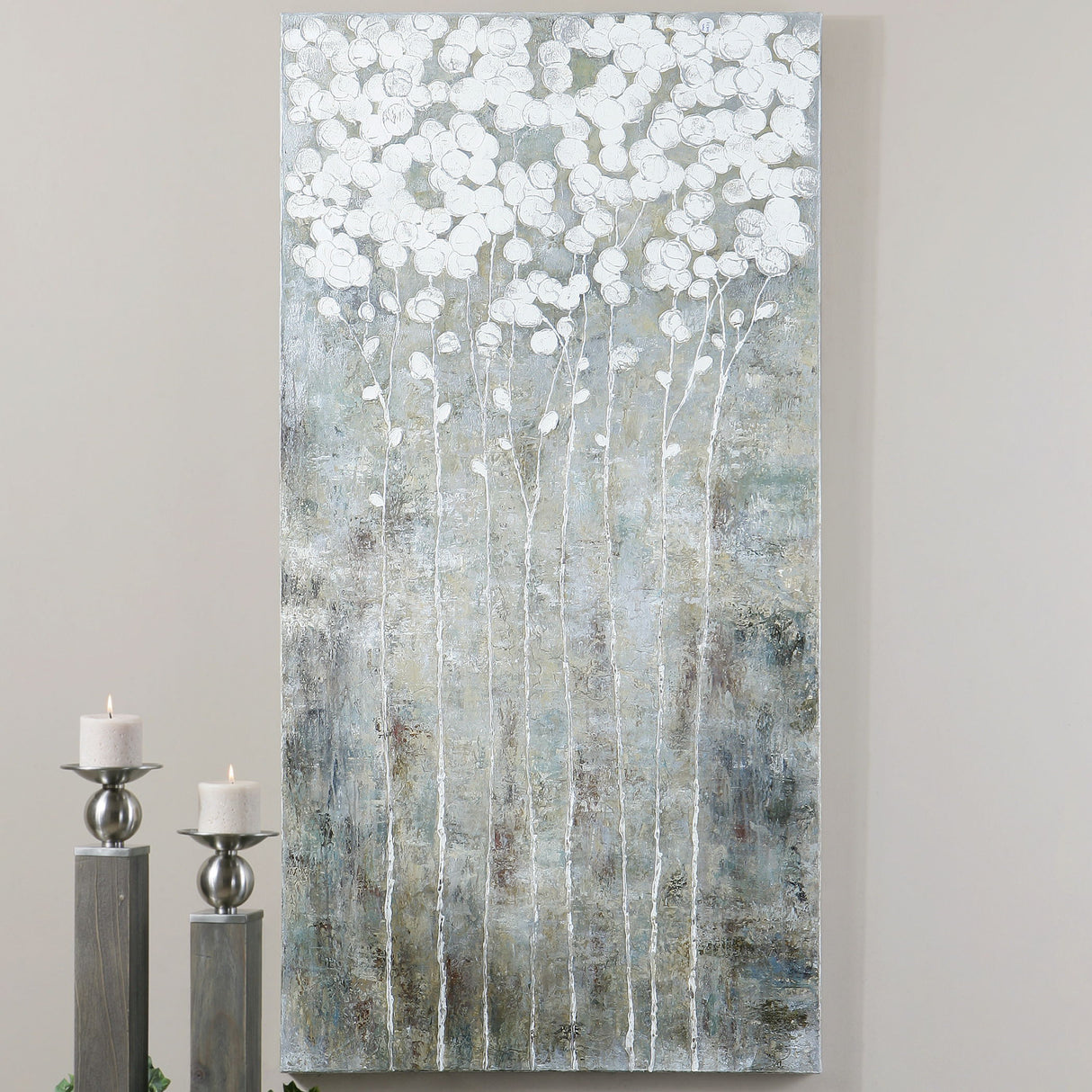 Cotton Florals - Wall Art - Pearl Silver