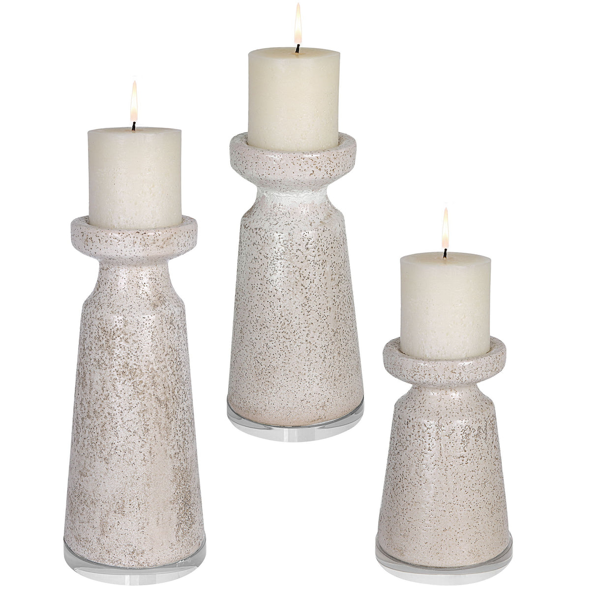 Kyan - Ceramic Candleholders, Set Of 3 - Beige