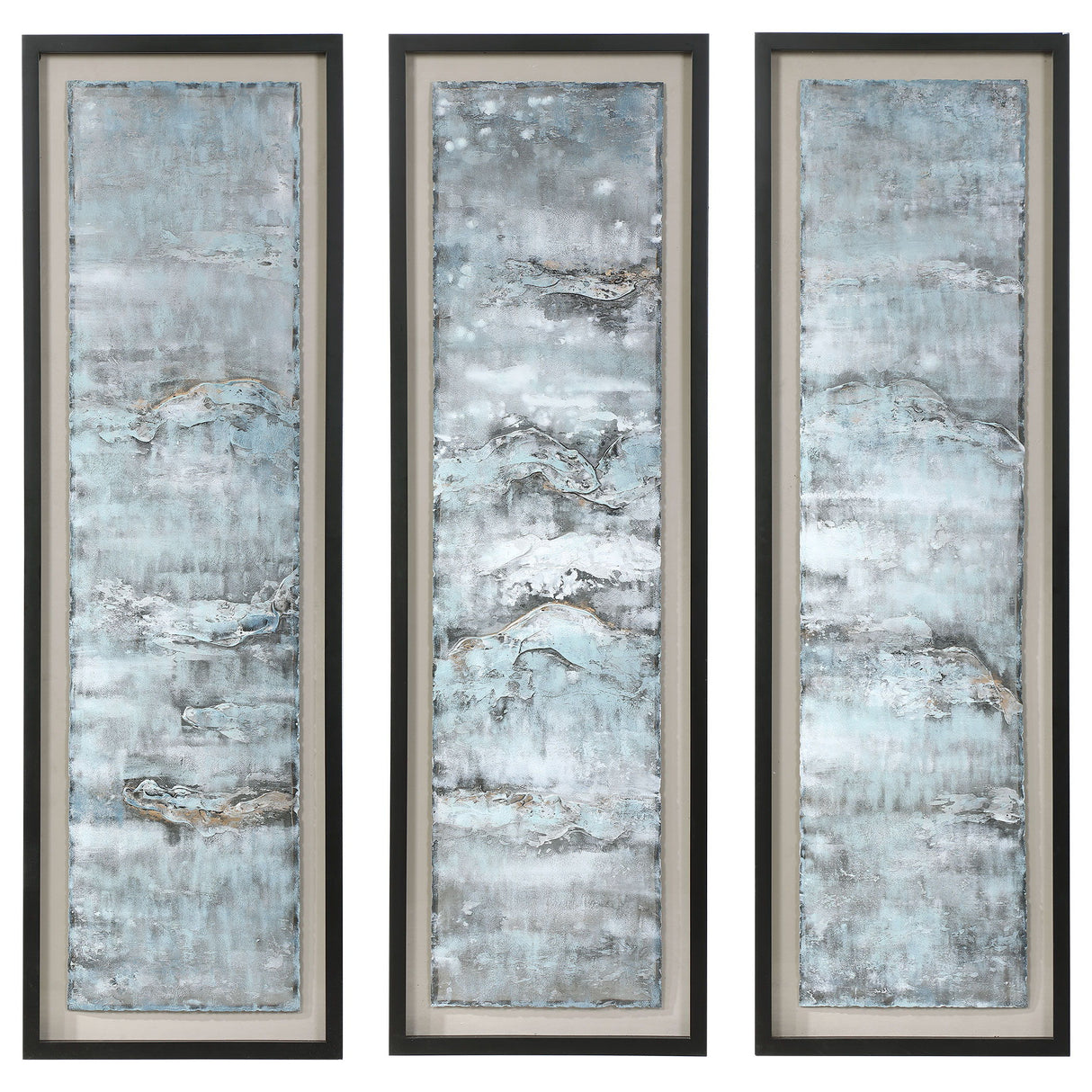 Ocean Swell - Painted Metal Art, Set Of 3 - Blue