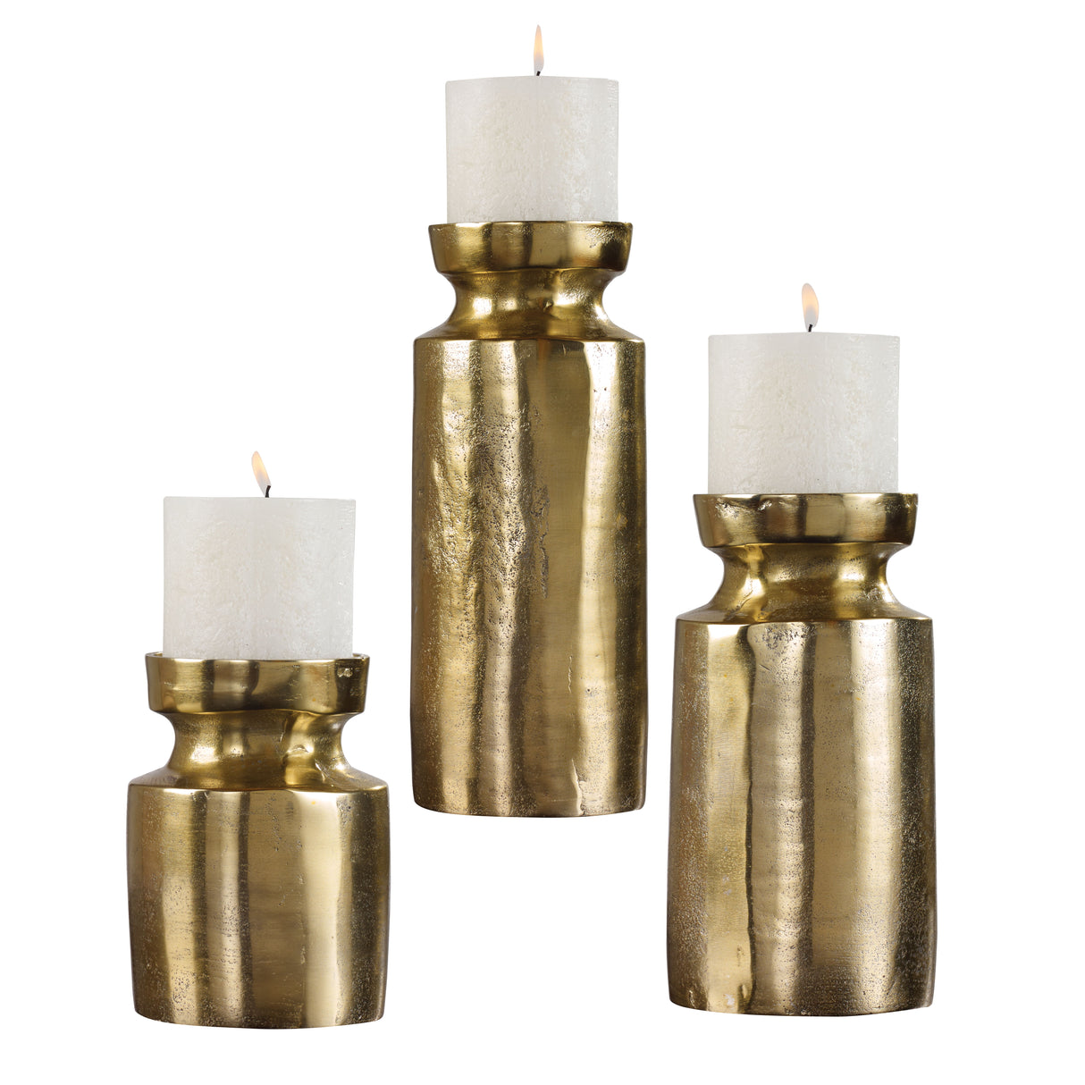 Amina - Candleholders Set Of 3 - Antique Brass