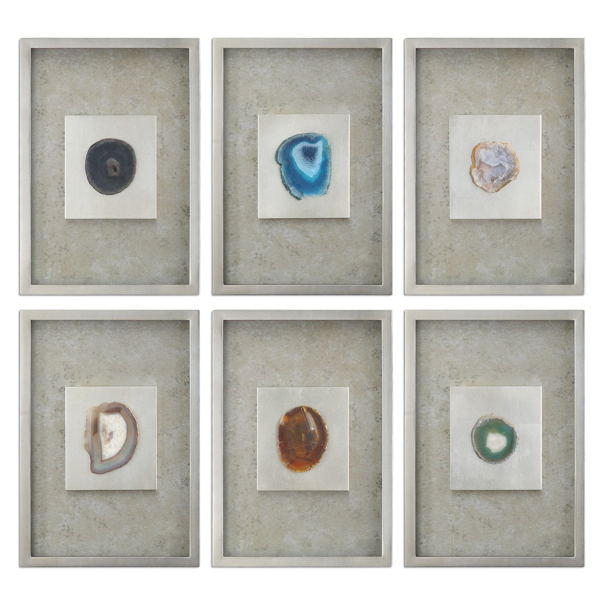 Agate - Stone Wall Art, Set Of 6 - Silver