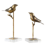 Passerines - Bird Sculptures, Set Of 2 - Light Brown