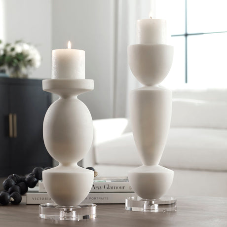 Lido - Stone Candleholders (Set of 2) - White