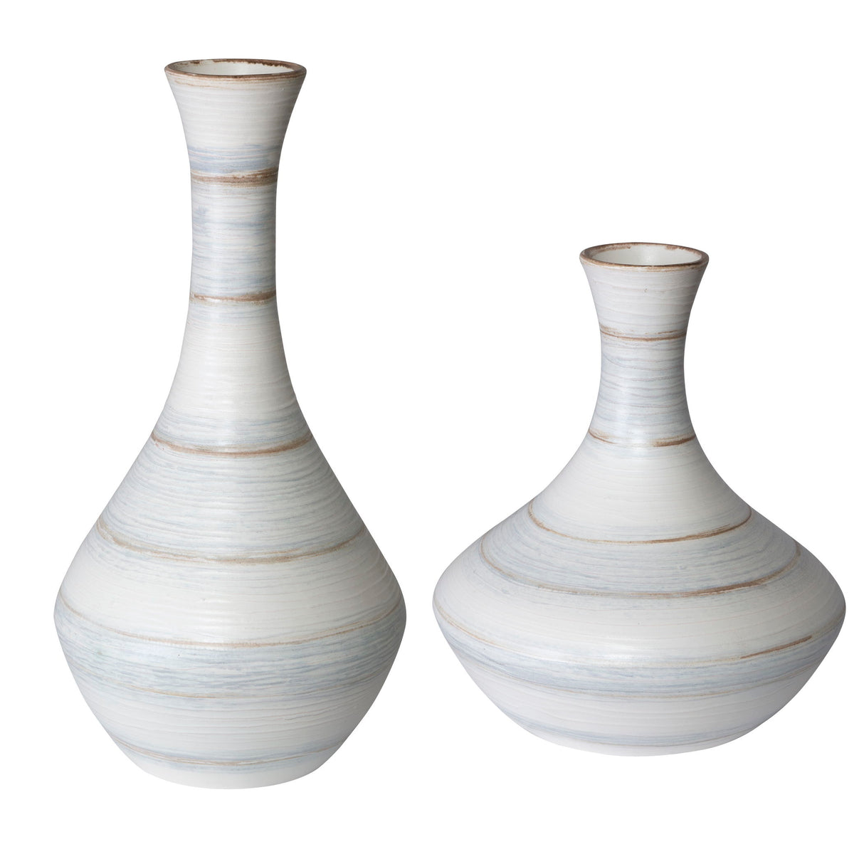 Potter - Fluted Striped Vases, Set Of 2 - Blue, Light