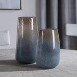Ione - Seeded Glass Vases, Set Of 2 - Blue