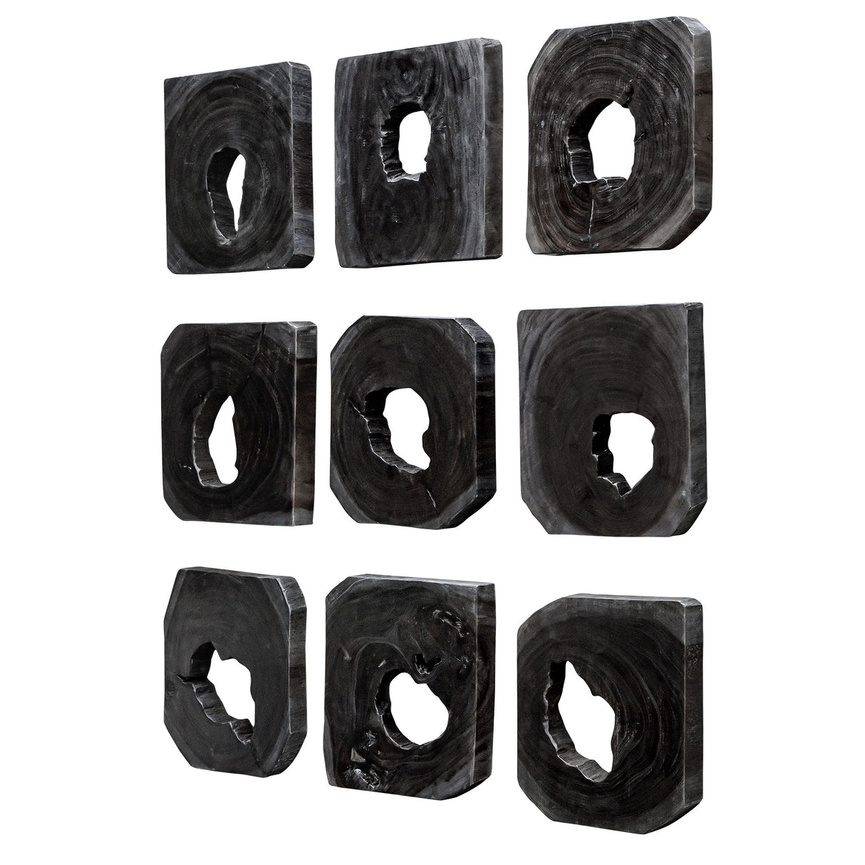 Bahati - Ebony Wood Wall Art, Set Of 9 - Black