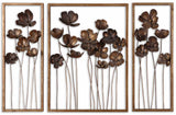 Metal Tulips - Wall Art Set Of 3 - Brown, Dark