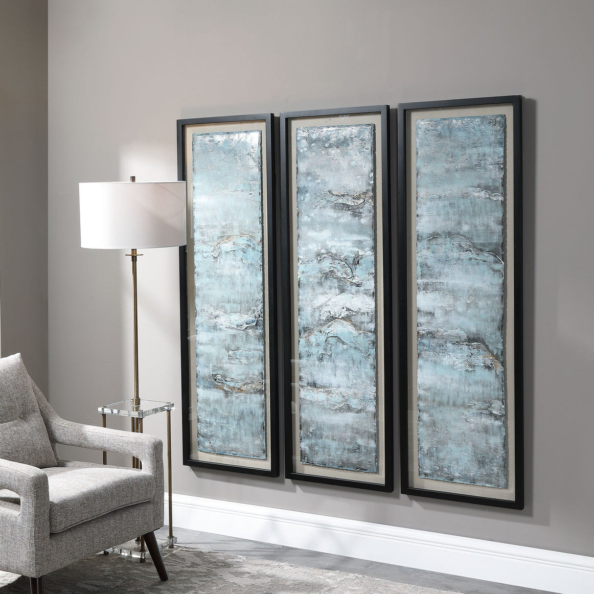 Ocean Swell - Painted Metal Art, Set Of 3 - Blue