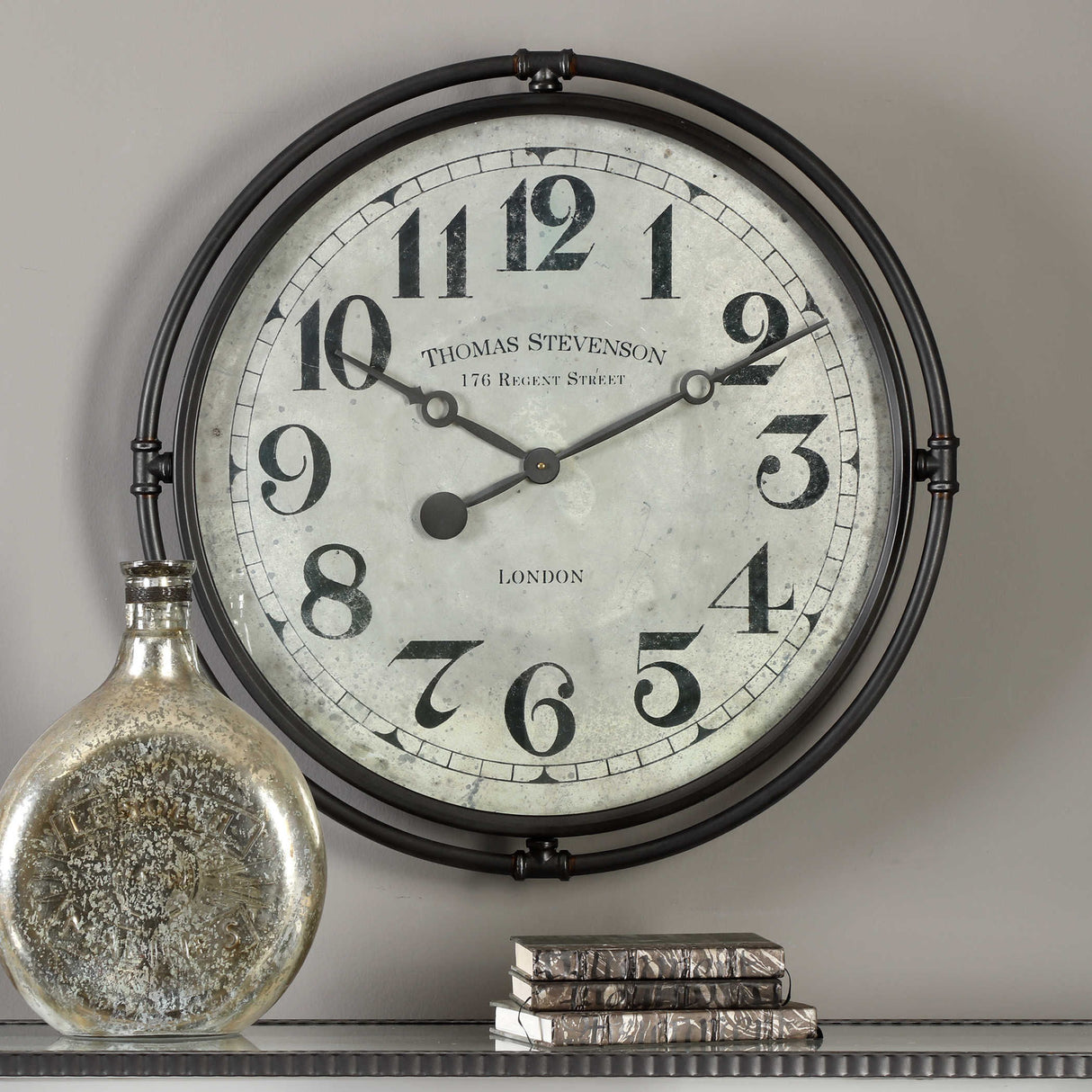 Nakul - Industrial Wall Clock - Pearl Silver