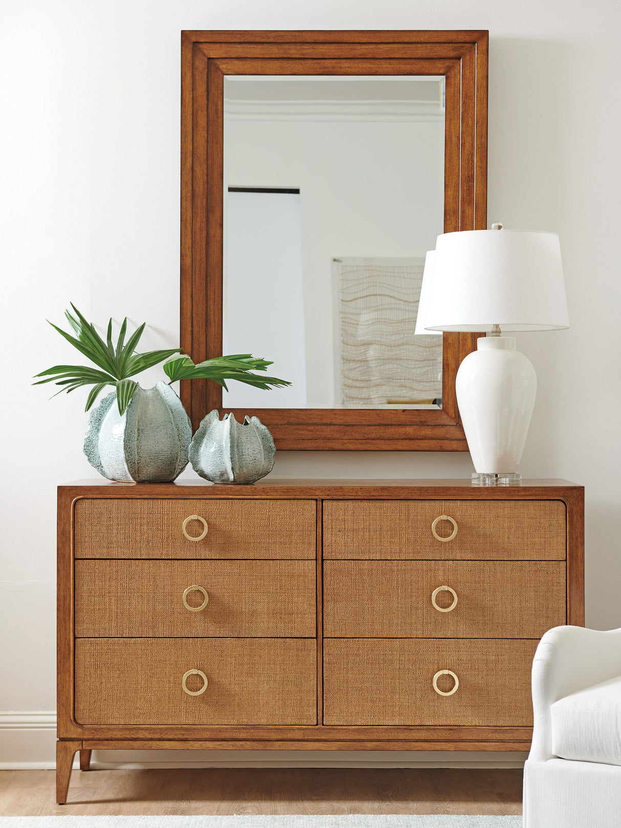 Palm Desert - Wood Framed Raffia Mirror - Dark Brown