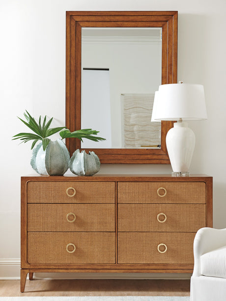 Palm Desert - Wood Framed Raffia Mirror - Dark Brown