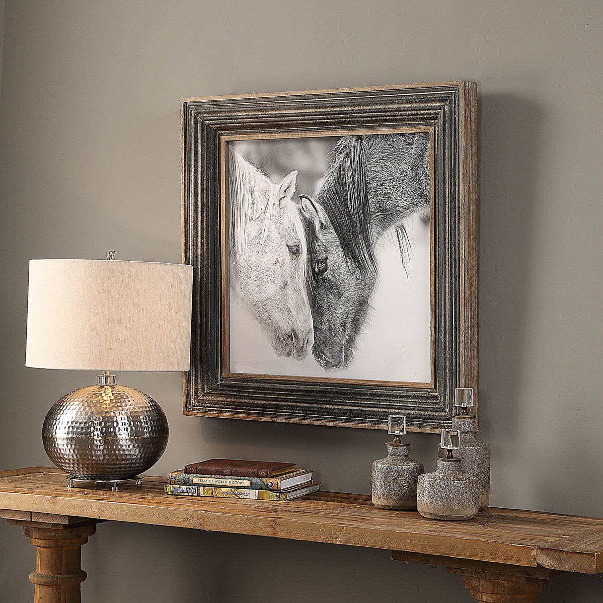 Custom Black And White Horses - Print - Brown, Dark