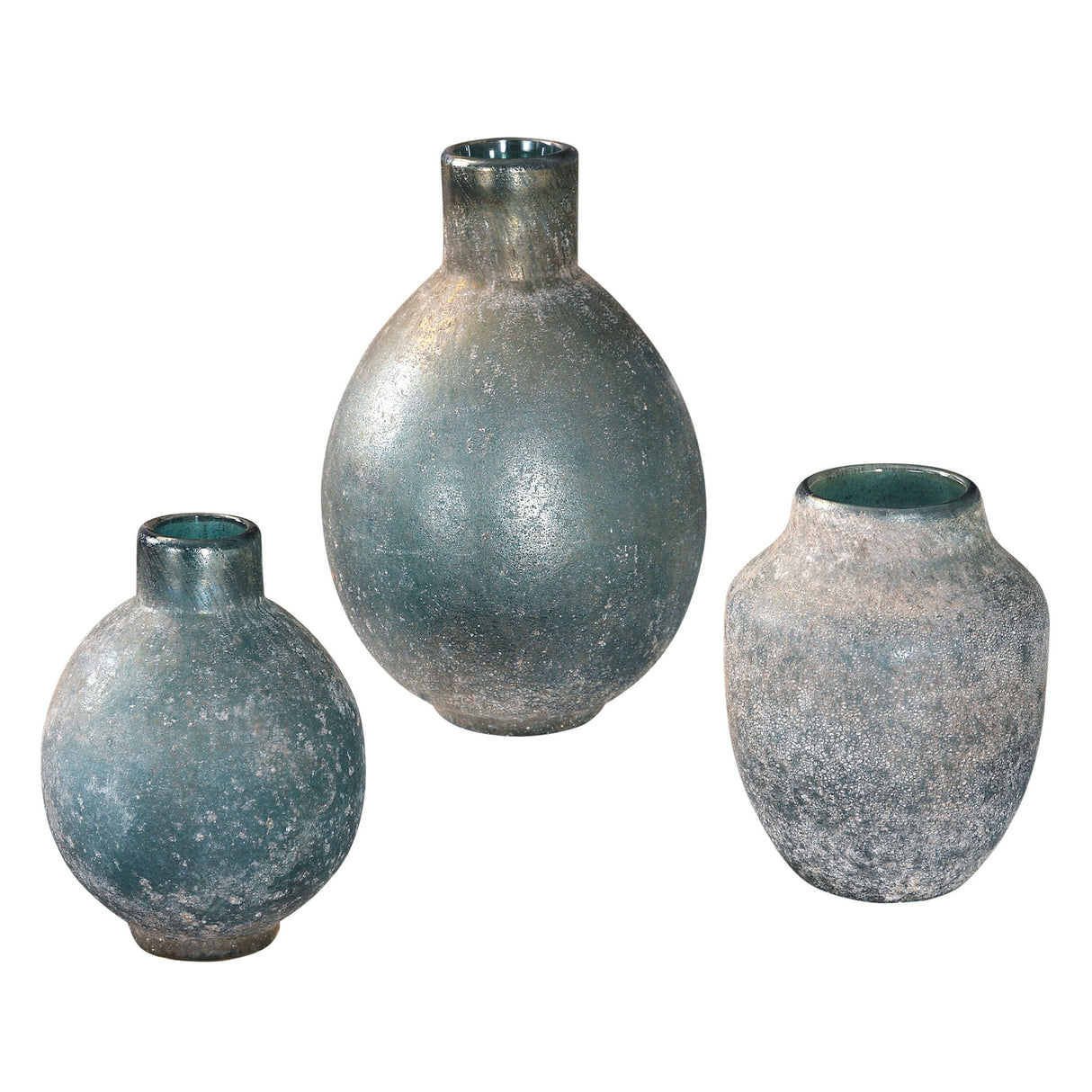Mercede - Weathered Vases, Set Of 3 - Blue-green