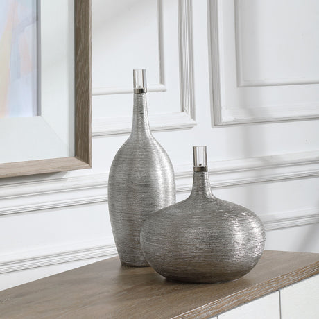 Gatsby - Ribbed Bottles, Set Of 2 - Silver