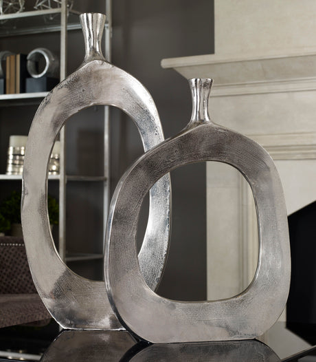 Cierra - Aluminum Vases, Set Of 2 - Pearl Silver