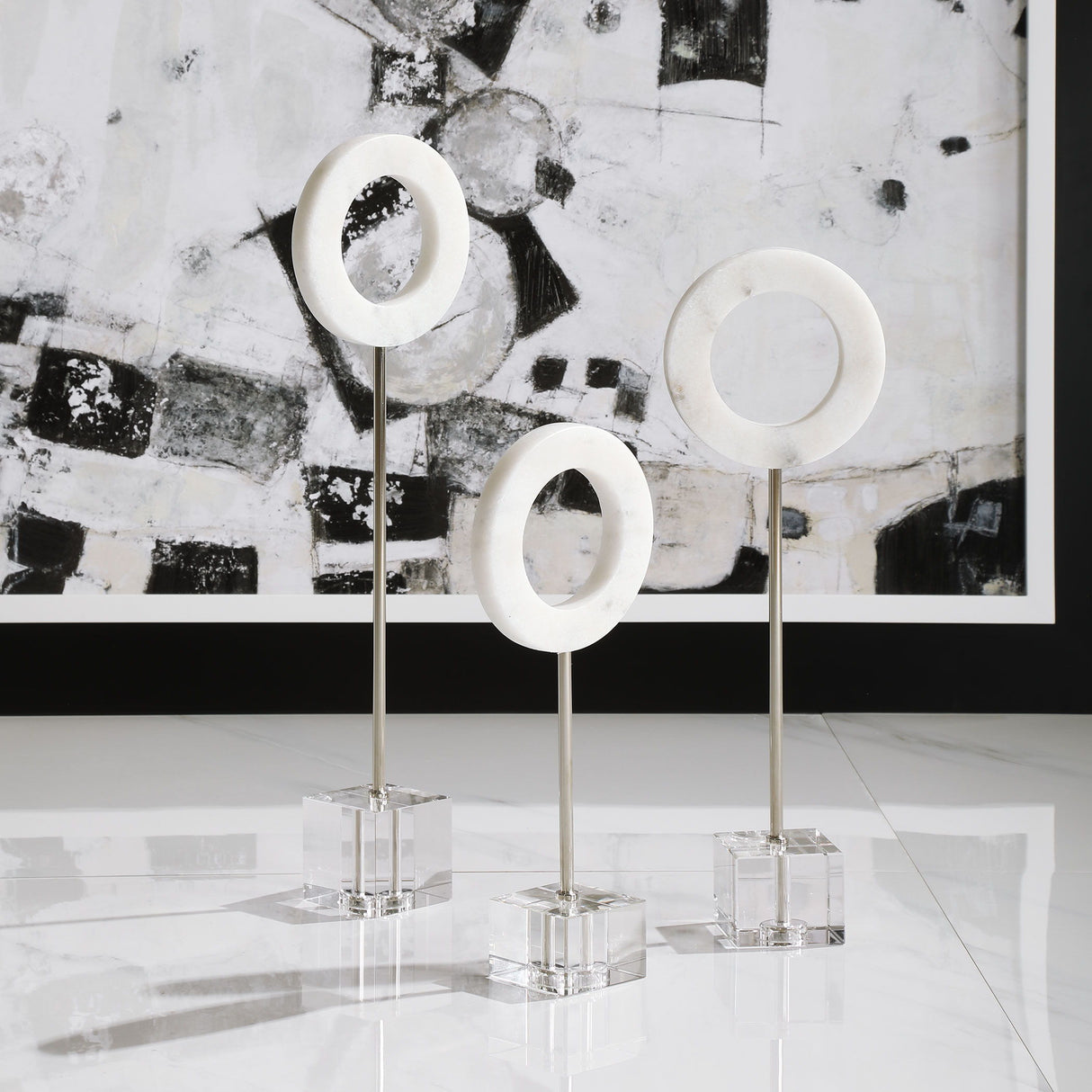 Coin Toss - Marble Rings, Set Of 3 - White