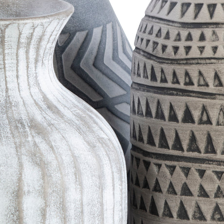 Natchez - Geometric Vases, Set Of 3 - Pearl Silver