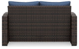 Windglow - Blue / Brown - Loveseat With Cushion