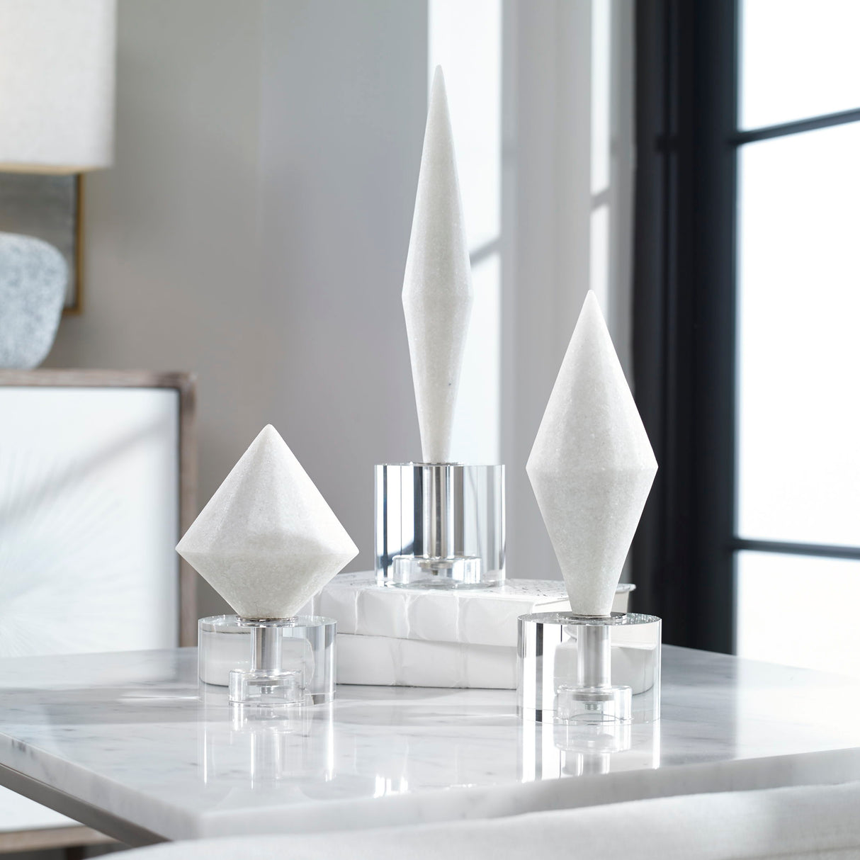 Alize - Stone Sculptures, Set Of 3 - White