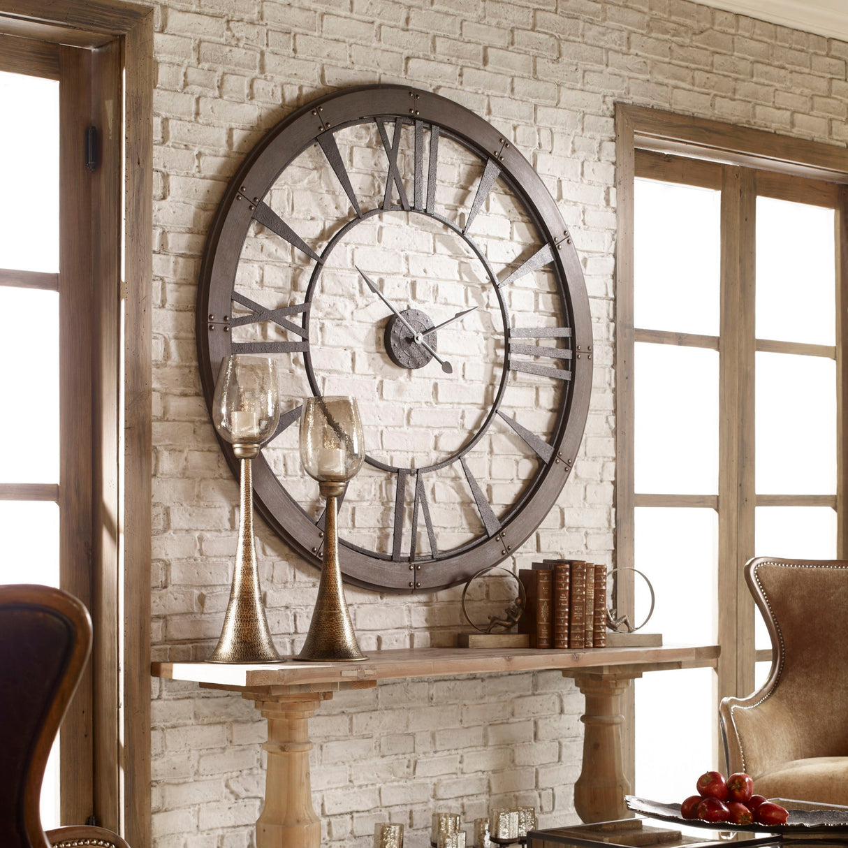 Ronan - Wall Clock, Large - Brown, Dark