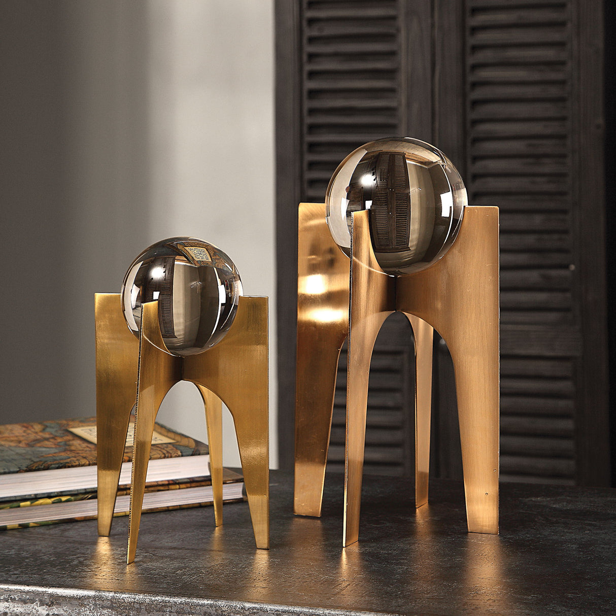 Ellianna - Crystal Spheres, Set Of 2 - Gold
