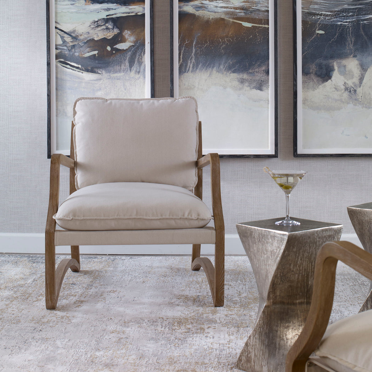 Melora - Solid Oak Accent Chair - Beige
