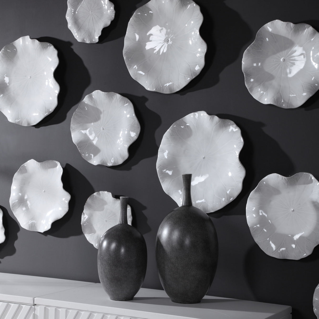 Abella - Ceramic Wall Decor, Set Of 3 - White