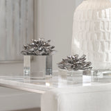 Indian Lotus - Metallic Flowers, Set Of 2 - Silver