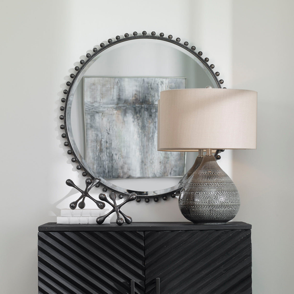 Taza - Round Iron Mirror - Gray, Dark
